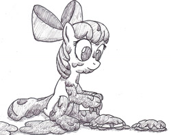 Size: 1280x1010 | Tagged: safe, artist:runeroonz, imported from derpibooru, apple bloom, earth pony, pony, female, filly, filthy, inktober 2017, mud, solo