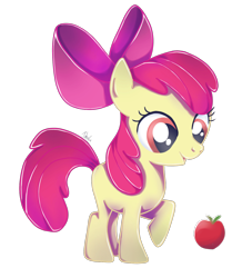 Size: 1280x1471 | Tagged: safe, artist:nnaly, imported from derpibooru, apple bloom, earth pony, pony, adorabloom, apple, cute, female, filly, food, raised hoof, simple background, solo, transparent background