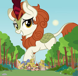 Size: 3840x3785 | Tagged: safe, artist:boneswolbach, artist:jhayarr23, imported from derpibooru, autumn blaze, kirin, female, giantess, macro, ponyville