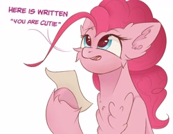 Size: 4096x3186 | Tagged: safe, artist:ponyangle, imported from derpibooru, pinkie pie, pony, female, fluffy, mare, open mouth, text, unshorn fetlocks