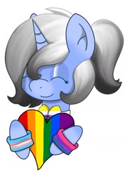 Size: 1136x1597 | Tagged: safe, artist:orbitingdamoon, imported from derpibooru, oc, oc only, pony, unicorn, bisexual pride flag, bowtie, gay pride, gradient mane, lunar orbit, nonbinary pride flag, pride, pride flag, pride month, smiling, solo, transexual pride flag