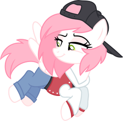 Size: 1228x1209 | Tagged: safe, artist:sugar morning, imported from derpibooru, oc, oc only, oc:sugar morning, pegasus, pony, cap, clothes, female, hat, jacket, jeans, looking back, mare, pants, simple background, solo, tomboy, transparent background
