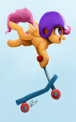 Size: 1600x2560 | Tagged: safe, artist:raphaeldavid, imported from derpibooru, scootaloo, pegasus, pony, atg 2021, cute, cutealoo, female, filly, helmet, newbie artist training grounds, scooter, solo, stunt