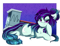 Size: 3300x2550 | Tagged: safe, artist:pridark, imported from derpibooru, oc, oc only, oc:dream reaper, earth pony, pony, commission, crescent moon, draw me like one of your french girls, female, hammer, high res, mare, moon, simple background, solo, transparent background, weapon