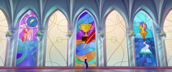 Size: 1920x804 | Tagged: safe, edit, edited screencap, imported from derpibooru, screencap, twilight sparkle, alicorn, pony, my little pony: the movie, architecture, canterlot castle, carpet, solo, stained glass, twilight sparkle (alicorn), window