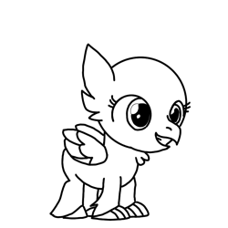 Size: 768x768 | Tagged: safe, artist:agdapl, imported from derpibooru, oc, oc only, classical hippogriff, hippogriff, base, eyelashes, grin, lineart, monochrome, smiling, solo