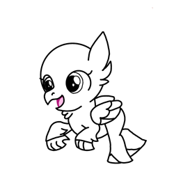 Size: 768x768 | Tagged: safe, artist:agdapl, imported from derpibooru, oc, oc only, classical hippogriff, hippogriff, base, eyelashes, lineart, monochrome, open mouth, smiling, solo