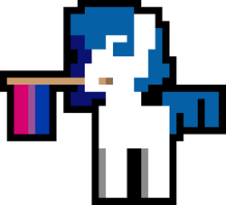 Size: 1000x906 | Tagged: safe, artist:switcharoo, imported from derpibooru, oc, oc only, oc:switcharoo, earth pony, pony, bisexual, bisexual pride flag, earth pony oc, flag, holding a flag, male, mouth hold, pixel art, pixl pony, pride, pride flag, simple background, stallion, transparent background