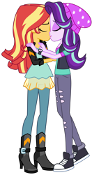 Size: 5000x9500 | Tagged: safe, artist:emeraldblast63, imported from derpibooru, starlight glimmer, sunset shimmer, equestria girls, absurd resolution, beanie, boots, clothes, converse, eyes closed, female, hat, high heel boots, hug, jacket, jeans, kissing, leather jacket, lesbian, making out, pants, ripped jeans, ripped pants, shimmerglimmer, shipping, shirt, shoes, simple background, sneakers, t-shirt, torn clothes, transparent background, watch, wristwatch