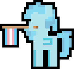 Size: 1000x935 | Tagged: safe, artist:switcharoo, imported from derpibooru, oc, oc only, oc:ice cube, pegasus, pony, female, flag, holding a flag, mare, mouth hold, pegasus oc, pixel art, pixl pony, pride, pride flag, simple background, transgender, transgender pride flag, transparent background, wings