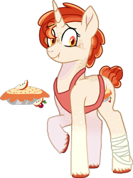 Size: 724x966 | Tagged: safe, artist:rickysocks, imported from derpibooru, oc, oc only, oc:cherry custard tart, pony, unicorn, apron, clothes, female, magical lesbian spawn, mare, offspring, parent:applejack, parent:rarity, parents:rarijack, simple background, solo, transparent background