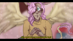 Size: 1500x843 | Tagged: safe, artist:vanilla drop, imported from derpibooru, fluttershy, human, discordant harmony, fake screencap, humanized, redraw, scene interpretation, solo