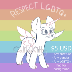 Size: 2000x2000 | Tagged: safe, artist:calibykitty, artist:midnightamber, imported from derpibooru, oc, alicorn, earth pony, pegasus, pony, unicorn, :3, any gender, any race, any species, chibi, comments locked down, commission, cute, high res, lgbt, lgbt flag, lgbtq, pride, pride flag, pride month, solo, ych example, your character here