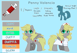 Size: 5400x3750 | Tagged: safe, artist:cottonsweets, imported from derpibooru, oc, oc only, oc:penny valencia, pegasus, pony, female, hat, mare, nurse, nurse hat, nurse outfit, reference sheet, solo