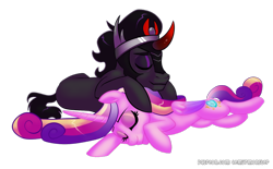 Size: 1280x796 | Tagged: safe, artist:dubbledammit, imported from derpibooru, king sombra, princess cadance, alicorn, pony, umbrum, unicorn, crown, eyes closed, female, infidelity, jewelry, lying down, lying on top of someone, male, missing accessory, regalia, shipping, simple background, somdance, straight, transparent background