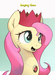 Size: 1655x2266 | Tagged: safe, artist:nookprint, imported from derpibooru, fluttershy, pony, bust, crossover, cute, female, hat, jewelry, mare, necklace, open mouth, party hat, portrait, runescape, shyabetes, smiling, solo, three quarter view