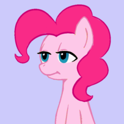 Size: 480x480 | Tagged: safe, artist:megasweet, edit, editor:datzigga, imported from derpibooru, pinkie pie, earth pony, pony, animated, blinking, female, gif, mare, reaction image, simple background, solo