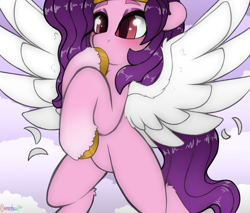 Size: 1500x1278 | Tagged: safe, artist:llametsul, imported from derpibooru, pipp petals, pegasus, pony, adorapipp, atg 2021, blushing, cute, feather, featureless crotch, female, g5, makeup, mare, natg 2021, newbie artist training grounds, solo, spread wings, surprised, wingboner, wings