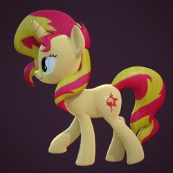 Size: 4000x4000 | Tagged: safe, artist:wissle, imported from derpibooru, sunset shimmer, pony, unicorn, 3d, absurd resolution, atg 2021, blender, female, mare, newbie artist training grounds, simple background, solo, walking