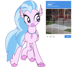 Size: 1100x1024 | Tagged: safe, edit, imported from derpibooru, silverstream, classical hippogriff, hippogriff, the hearth's warming club, captcha, female, grin, simple background, smiling, solo, stairs, that hippogriff sure does love stairs, vector, white background