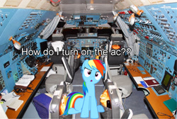 Size: 1099x739 | Tagged: safe, artist:raynebowcrash, edit, imported from derpibooru, rainbow dash, pegasus, pony, swarm of the century, antonov 225, antonov an-225 mriya, aviation, cockpit, confused, female, mare, meme, open mouth, reaction image, simple background, sitting, solo, text, vector