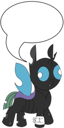Size: 2050x4096 | Tagged: safe, artist:theunidentifiedchangeling, imported from derpibooru, oc, oc only, oc:[unidentified, oc:[unidentified], changeling, closed mouth, cute, cuteling, derp, eyes open, fangs, horn, male, simple background, smiling, solo, speech bubble, standing up, symbol, template, three quarter view, transparent background, wings
