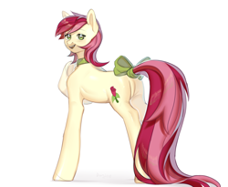 Size: 2800x2300 | Tagged: safe, artist:dundee, imported from derpibooru, roseluck, earth pony, pony, bow, butt, collar, commission, commissioner:doom9454, cute, high res, long tail, pet tag, plot, pony pet, rosebutt, rosepet, tail bow