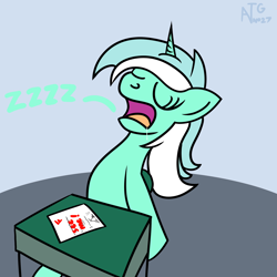 Size: 2000x2000 | Tagged: safe, artist:dafiltafish, imported from derpibooru, lyra heartstrings, pony, unicorn, atg 2021, f, female, high res, mare, newbie artist training grounds, onomatopoeia, sleeping, snoring, solo, sound effects, test, this will end in detention, zzz