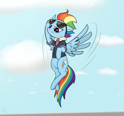 Size: 3200x3000 | Tagged: safe, artist:underwoodart, imported from derpibooru, rainbow dash, pegasus, pony, the last problem, clothes, cloud, female, flight of the valkryrie, flight of the valkyrie, flying, high res, jacket, older, older rainbow dash, simple background, solo, sunshine