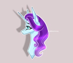 Size: 1080x926 | Tagged: safe, artist:sia.brony, imported from derpibooru, oc, oc only, pony, unicorn, bust, ethereal mane, female, gray background, horn, mare, signature, simple background, solo, starry mane, unicorn oc