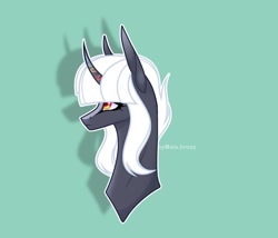 Size: 1080x926 | Tagged: safe, artist:sia.brony, imported from derpibooru, oc, oc only, pony, unicorn, bust, curved horn, female, green background, horn, mare, signature, simple background, solo, unicorn oc