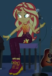 Size: 318x463 | Tagged: safe, imported from derpibooru, screencap, sunset shimmer, equestria girls, equestria girls series, let it rain, spoiler:eqg series (season 2), cropped, guitar, musical instrument, sleeveless, solo