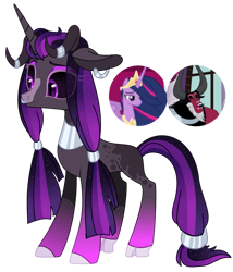 Size: 827x967 | Tagged: safe, artist:princess-kitsune-tsu, artist:venomous-cookietwt, imported from derpibooru, lord tirek, twilight sparkle, oc, oc only, alicorn, hybrid, pony, the last problem, base used, female, interspecies offspring, male, nose piercing, offspring, older, older twilight, parent:lord tirek, parent:twilight sparkle, parents:twirek, piercing, princess twilight 2.0, septum piercing, shipping, straight, twilight sparkle (alicorn), twirek