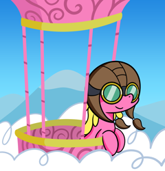 Size: 1920x1997 | Tagged: safe, artist:dinkyuniverse, imported from derpibooru, cherry berry, earth pony, pony, atg 2021, cloud, female, goggles, hot air balloon, mountain, newbie artist training grounds, sky, solo