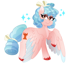 Size: 2848x2580 | Tagged: safe, artist:emera33, imported from derpibooru, cozy glow, pegasus, pony, cloven hooves, eyebrows, eyebrows visible through hair, female, frown, high res, hooves, looking at you, raised hoof, simple background, solo, spread wings, white background, wings