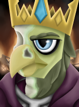 Size: 156x210 | Tagged: safe, imported from derpibooru, oc, oc only, oc:grover ii, griffon, undead, zombie, equestria at war mod, bone, bust, clothes, crown, griffon oc, jewelry, magic, portrait, regalia, skeleton