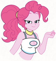 Size: 621x673 | Tagged: safe, artist:ygr64, imported from derpibooru, pinkie pie, equestria girls, bedroom eyes, boob window, breasts, busty pinkie pie, cleavage, female, looking at you, midriff, simple background, smiling, solo, white background