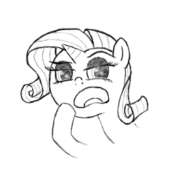 Size: 318x318 | Tagged: safe, artist:yey_17, imported from derpibooru, rarity, pony, unicorn, doubt, eyeshadow, female, frown, icon, makeup, monochrome, one brow raised, open mouth, simple background, volumetric mouth, white background