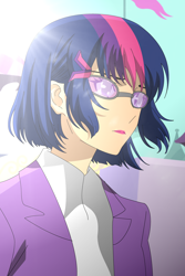 Size: 2500x3750 | Tagged: safe, artist:tokyo72, imported from derpibooru, twilight sparkle, human, alternate hairstyle, female, glasses, high res, humanized, short hair, solo