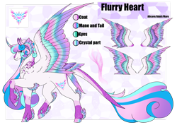Size: 1920x1358 | Tagged: safe, artist:oneiria-fylakas, imported from derpibooru, princess flurry heart, alicorn, pony, colored wings, female, mare, multicolored wings, older, older flurry heart, reference sheet, solo, tail feathers, wings