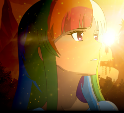 Size: 2500x2281 | Tagged: safe, artist:tokyo72, imported from derpibooru, rainbow dash, human, alternate hairstyle, beautiful, crepuscular rays, female, high res, humanized, solo