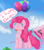 Size: 2843x3245 | Tagged: safe, artist:vinca, imported from derpibooru, pinkie pie, earth pony, pony, :p, balloon, cloud, cute, diapinkes, eyes closed, fan, female, floating, flying, high res, implied rainbow dash, mare, smiling, solo, then watch her balloons lift her up to the sky, tongue out