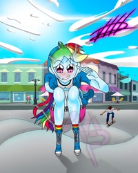 Size: 1080x1350 | Tagged: safe, artist:mlp-france-yt, imported from derpibooru, rainbow dash, equestria girls, female, male, skateboard, solo focus