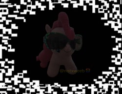 Size: 931x720 | Tagged: safe, editor:notxweeb, imported from derpibooru, pinkie pie, earth pony, pony, irl, lightly watermarked, meme, modern art, optical illusion, photo, plushie, solo, sunglasses, watermark