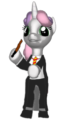 Size: 353x692 | Tagged: safe, imported from derpibooru, sweetie belle, semi-anthro, unicorn, clothes, harry potter, harry potter (series), my little pony, pose, school uniform, solo, teraunce-, uniform, wand