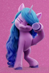 Size: 462x692 | Tagged: safe, imported from derpibooru, screencap, izzy moonbow, pony, unicorn, spoiler:my little pony: a new generation, 3d, cropped, g5, looking at you, my little pony: a new generation, one eye closed, raised hoof, solo, underhoof