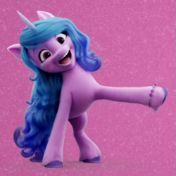 Size: 699x699 | Tagged: safe, imported from derpibooru, screencap, izzy moonbow, pony, spoiler:my little pony: a new generation, 3d, cropped, g5, looking at you, my little pony: a new generation, open mouth, smiling, solo