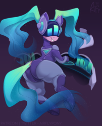 Size: 2427x3000 | Tagged: safe, artist:airfly-pony, imported from derpibooru, oc, earth pony, pony, butt, console, crossover, dj sona, female, grin, high res, league of legends, mare, plot, ponified, smiling, solo