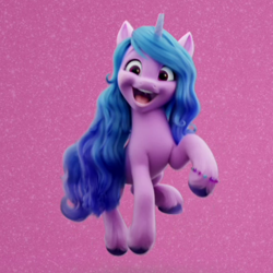 Size: 870x870 | Tagged: safe, imported from derpibooru, screencap, izzy moonbow, pony, spoiler:my little pony: a new generation, 3d, cropped, g5, jumping, looking at you, mawshot, my little pony: a new generation, open mouth, smiling, solo, uvula