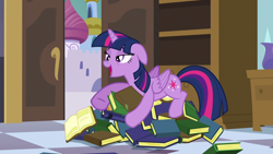 Size: 1920x1080 | Tagged: safe, imported from derpibooru, screencap, twilight sparkle, alicorn, pony, princess spike (episode), season 5, book, bookhorse, faic, female, majestic as fuck, mare, nest, nesting instinct, open mouth, purple smart, sleepy, solo, that pony sure does love books, twilight sparkle (alicorn)